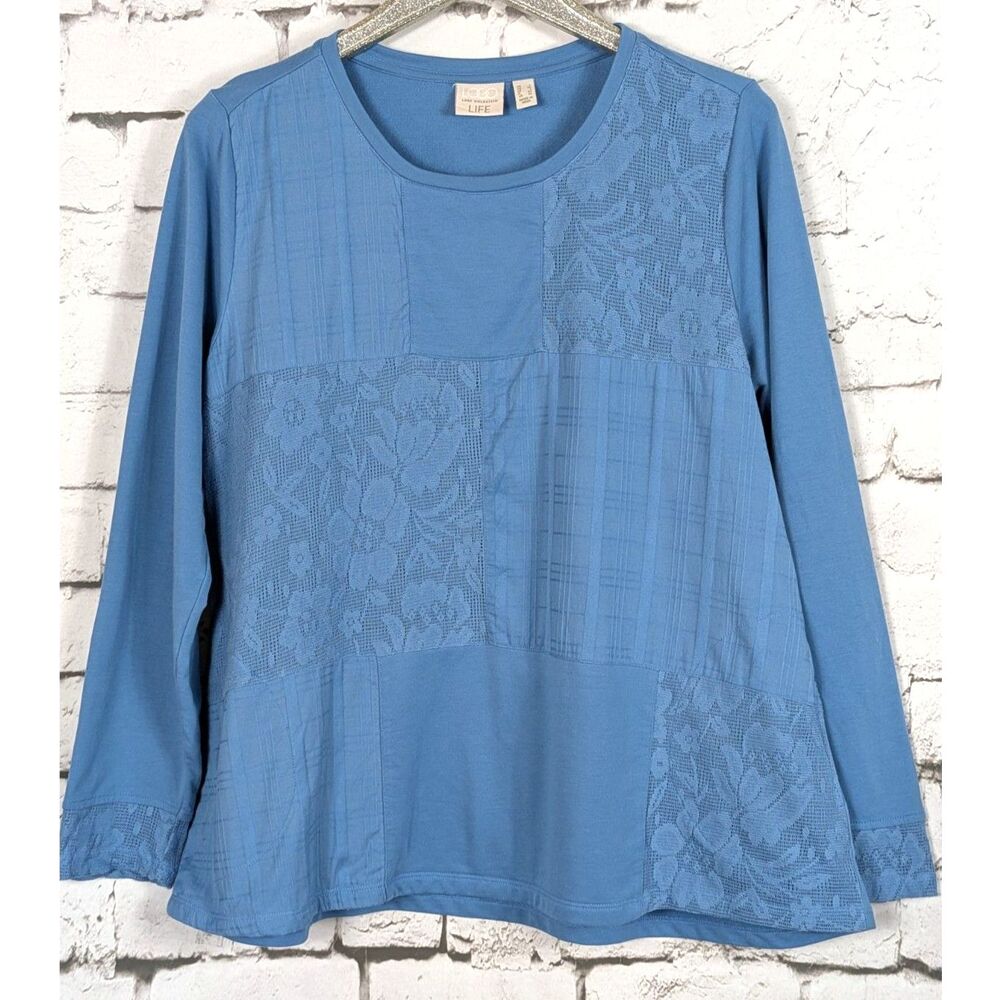 LOGO LIFE A-Line French Terry Lace Tunic Pockets Athleisure Casual Comfy Large